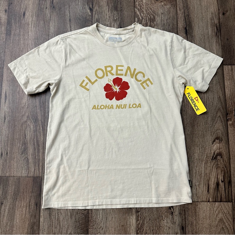 Florence Marine X Hawaii Aloha Hibiscus Cotton T-Shirt Tan Graphic Men's Size S